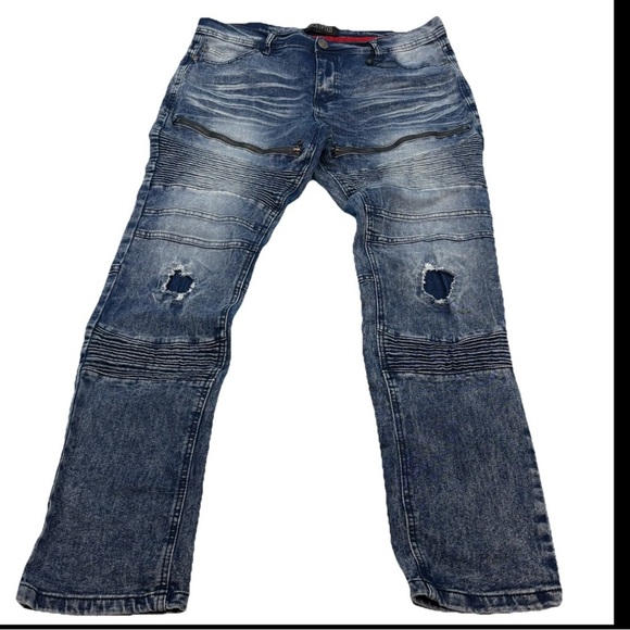 Encrypted Distressed Stonewashed Jeans Y2k Style Size 38x32” Excellent Condition - Picture 1 of 9